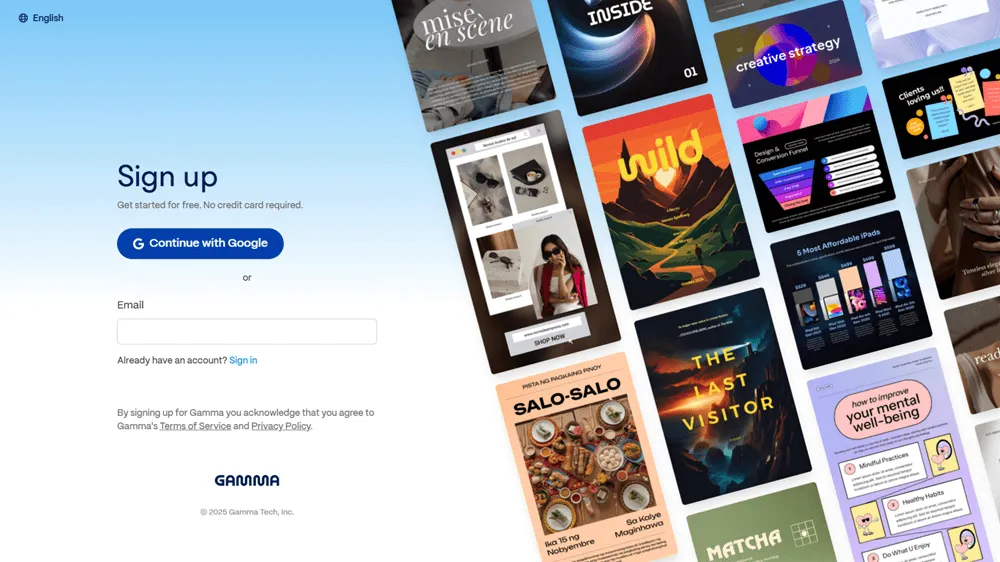Sign up for a Gamma account and start creating with Gamma AI Presentation Maker