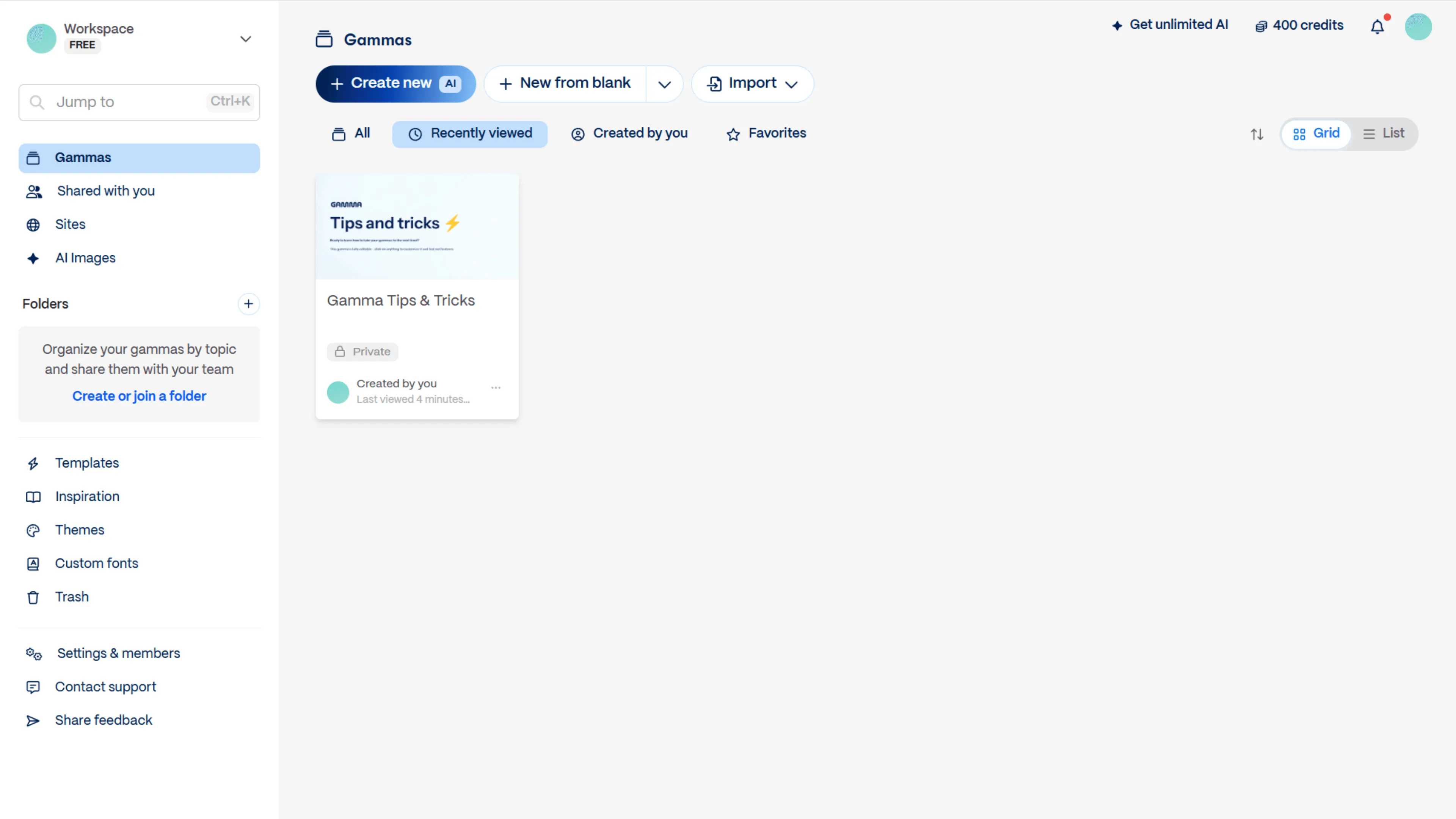 Create a new Gamma AI document and generate a presentation