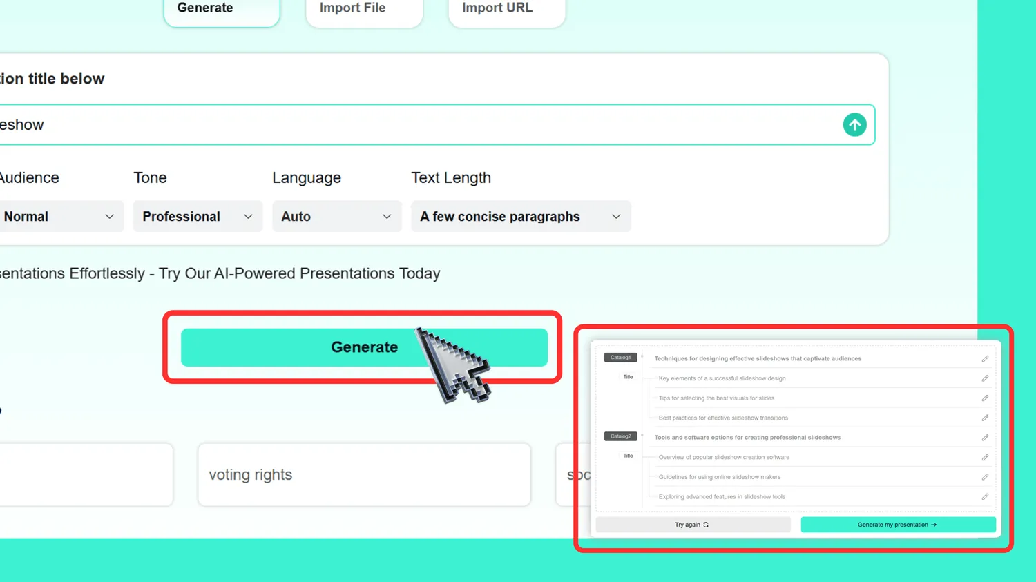 Quickly generate a presentation outline example in seconds with Smallppt