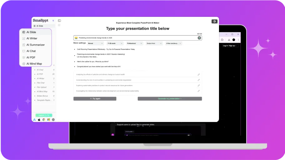 Create professional slides quickly on Windows with Smallppt AI tools.